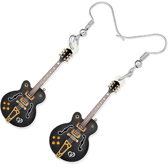 NWT-Black Guitar Earrings - Picture 2 of 4